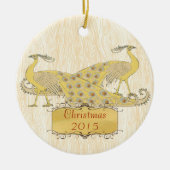 カスタムクリスマスヴィンテージピーコック セラミックオーナメント (正面)