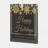 カスタムクリスマス企業のブラック金ゴールドスノーフレーク ガラスオーナメント (正面左)