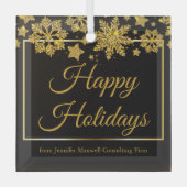 カスタムクリスマス企業のブラック金ゴールドスノーフレーク ガラスオーナメント (正面)