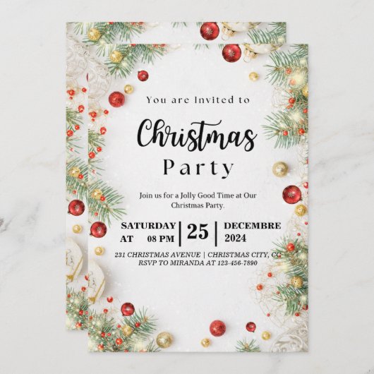 カスタムクリスマス休暇パーティー招待状 案内状 (正面/裏面)