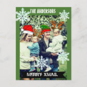 カスタムクリスマス写真の雪とクリスマス帽子 ポストカード (正面)