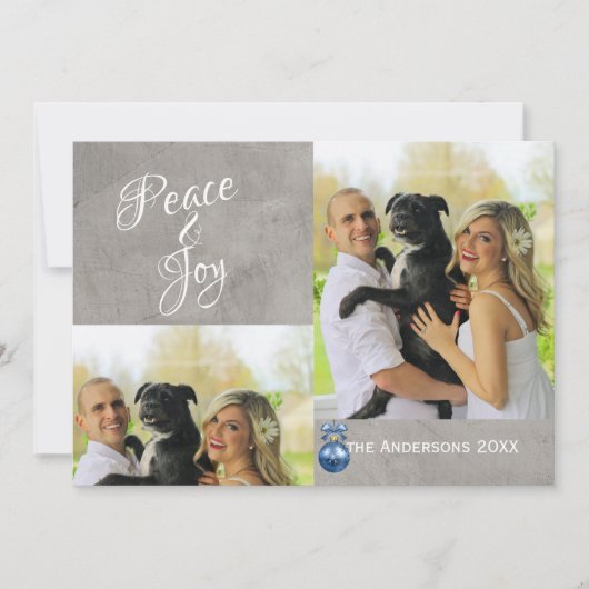 カスタムクリスマス写真カードブルーオーナメント シーズンカード (正面)