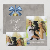 カスタムクリスマス写真カードブルーオーナメント シーズンカード (正面/裏面)
