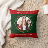 カスタムクリスマス写真フローラリースグリーンレッド クッション (ブランケット)