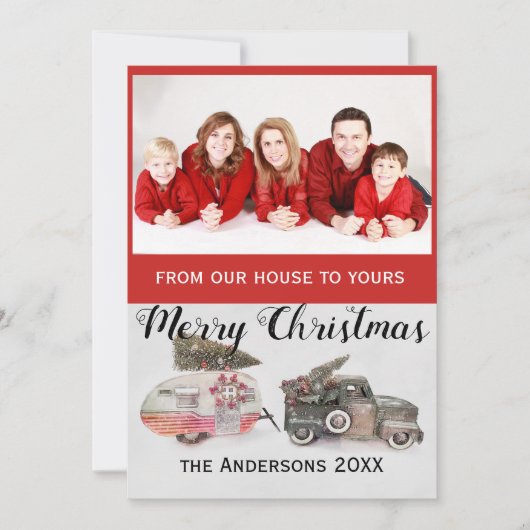 カスタムクリスマス写真玩具トラックとトレーラー シーズンカード (正面)
