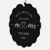 カスタムクリスマス夫妻の写クラシック真 オーナメントカード (左)