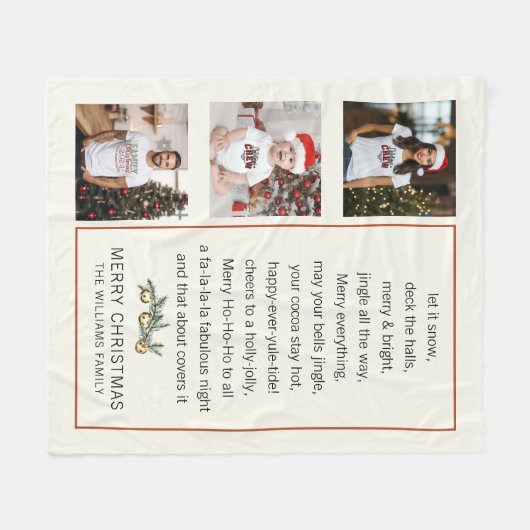 カスタムクリスマス家族フォトコラージュことわざ フリースブランケット (正面(横))