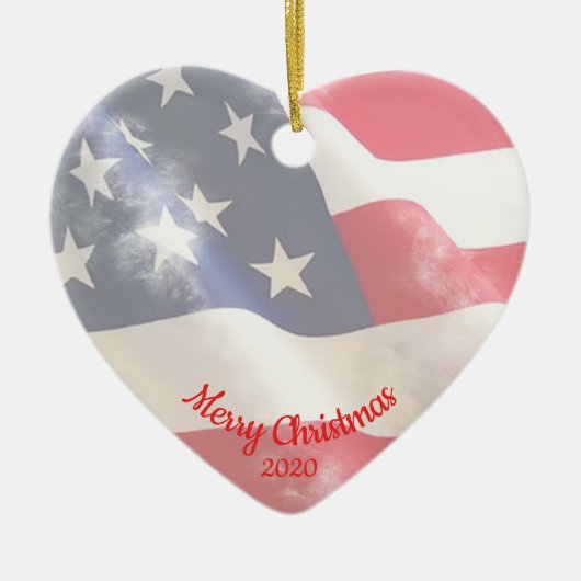 カスタムクリスマス愛USA国旗 セラミックオーナメント (正面)