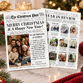 カスタムクリスマス新聞カード、1年のふりかえりカード シーズンカード