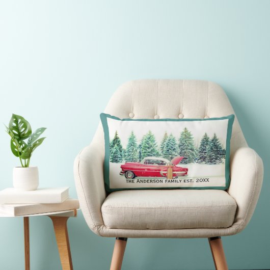 カスタムクリスマス枕クラシック車の赤と緑 ランバークッション (椅子)