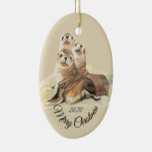 カスタムクリスマス水彩印鑑動物 セラミックオーナメント (右)