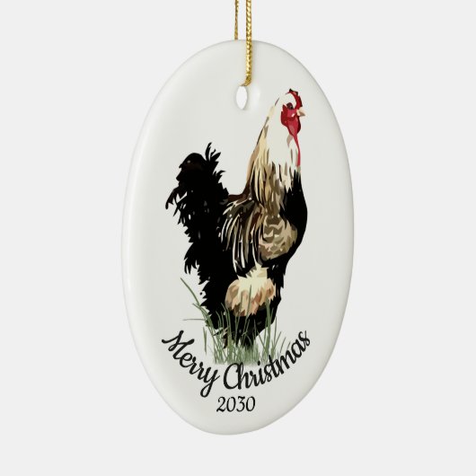 カスタムクリスマス水彩鶏の鳥の日付付き セラミックオーナメント (右)