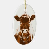 カスタムクリスマス牛ファーム動物 セラミックオーナメント (右)