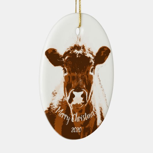 カスタムクリスマス牛ファーム動物 セラミックオーナメント (右)