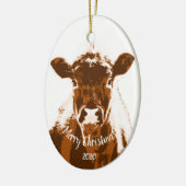 カスタムクリスマス牛ファーム動物 セラミックオーナメント (左)