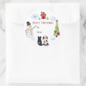 カスタムクリスマス犬と猫の住所シール ラウンドシール (バッグ)