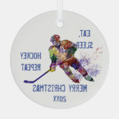 カスタムクリスマス睡眠食べホッケーリピートおもしろい ガラスオーナメント (裏面)