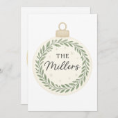 カスタムクリスマス装飾 – 緑のリース&ファミー 招待状 (正面/裏面)