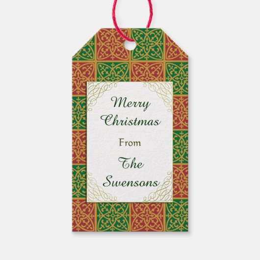 カスタムクリスマス赤い緑のフルーアデリスギフトラベル ギフトタグ (正面)