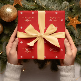 カスタムクリスマス赤い雪の結晶フェイク金ゴールドスクリプト ラッピングペーパー