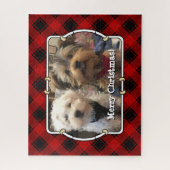 カスタムクリスマス赤と黒の格子模様のフォトフレーム ジグソーパズル (縦)