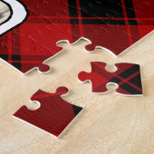 カスタムクリスマス赤と黒の格子模様のフォトフレーム ジグソーパズル (側面)