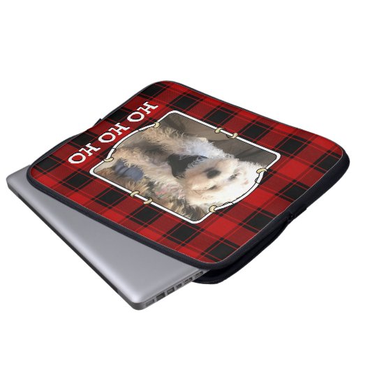 カスタムクリスマス赤と黒の格子模様のフォトフレーム ラップトップスリーブ (正面下部)