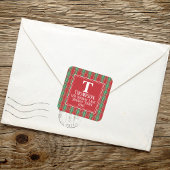 カスタムクリスマス赤チェック柄返信先住所ラベル スクエアシール