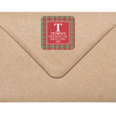 カスタムクリスマス赤チェック柄返信先住所ラベル スクエアシール