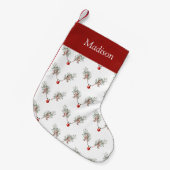 カスタムクリスマス赤ノーズのトナカイのパインベリー スモールクリスマスストッキング (正面 (吊り時))