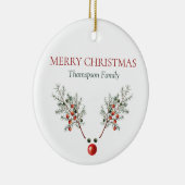 カスタムクリスマス赤ノーズのトナカイのパインベリー セラミックオーナメント (右)