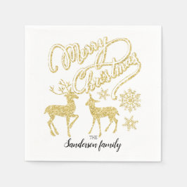 カスタムクリスマス金ゴールドグリッタークリスマス鹿金ゴールド スタンダードカクテルナプキン