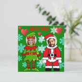 カスタムクリスマス顔がサンタと小妖精や小人を切り抜いた カード (スタンド正面)