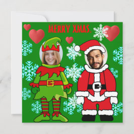 カスタムクリスマス顔がサンタと小妖精や小人を切り抜いた カード