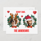 カスタムクリスマス顔はトナカイとサンタを切り取った ポストカード (正面/裏面)