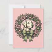 カスタムクリスマス黄色ラブラドールリース カード (正面)