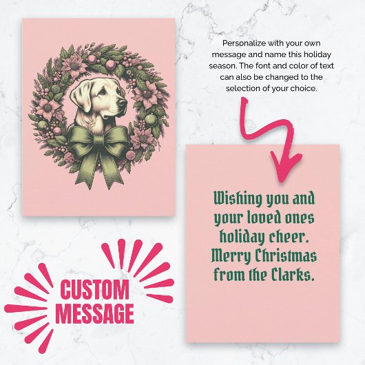 カスタムクリスマス黄色ラブラドールリース カード