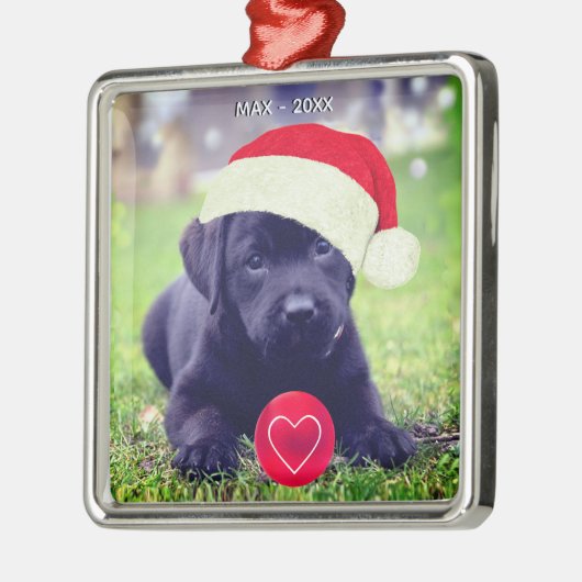 カスタムクリスマス黒犬の写真 メタルオーナメント (左)