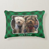 カスタムクリスマス2フォトフレーム赤と緑の格子模様 アクセントクッション (正面)