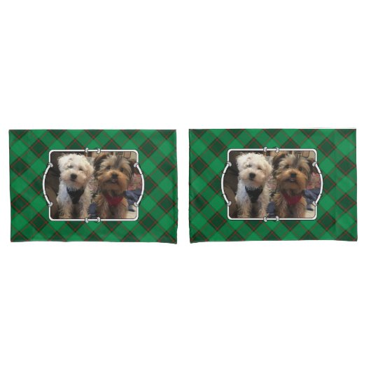 カスタムクリスマス2フォトフレーム赤と緑の格子模様 枕カバー (フロントセット)