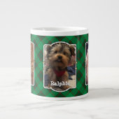 カスタムクリスマス3フォトフレーム赤と緑の格子模様 ジャンボコーヒーマグカップ (正面)