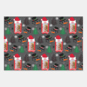 カスタムクリスマス3写真名グレーレッドグリーン3セット ラッピングペーパーシート (正面)