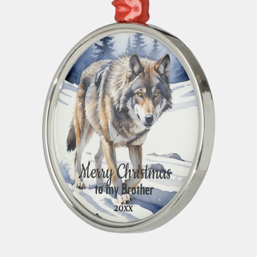 カスタムクリスマス・ウルフ・アニマルブラザー メタルオーナメント (左)