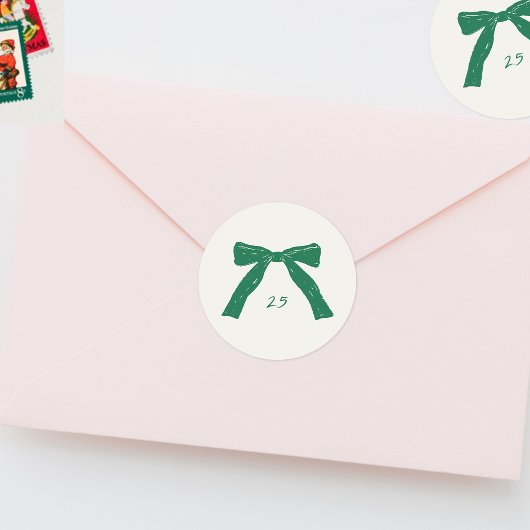 カスタムクリスマス・グリーン・ボウズ・ホリデー ラウンドシール