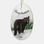カスタムクリスマス・ブラック・ベア・アニマル セラミックオーナメント (左)