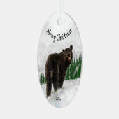 カスタムクリスマス・ブラック・ベア・アニマル メタルオーナメント (正面左)