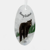 カスタムクリスマス・ブラック・ベア・アニマル メタルオーナメント (正面右)
