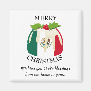 カスタムクリスマス・プディング愛国的メキシコ国旗 マグネット