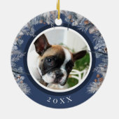 カスタムクリスマス ペット フォト ボタニカル セラミックオーナメント (裏面)