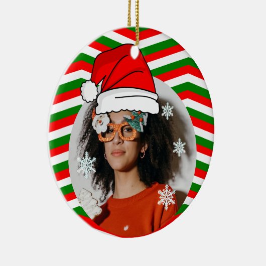 カスタムクリスマス。写真サンタの帽子 セラミックオーナメント (右)